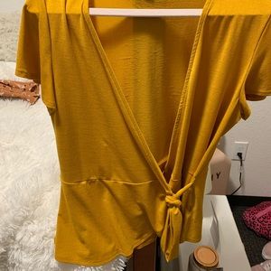 Women’s mustard front tie blouse